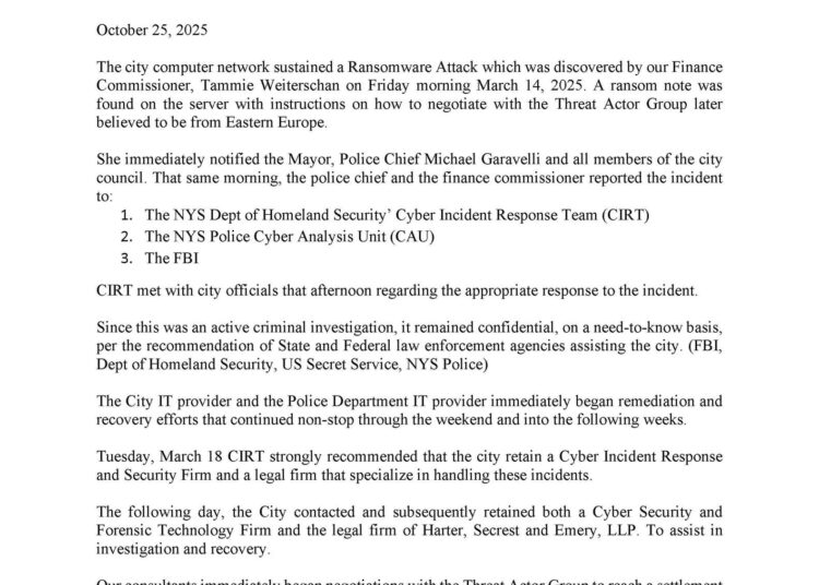 Gloversville hit by ransomware attack, paid ransom – DataBreaches.Net