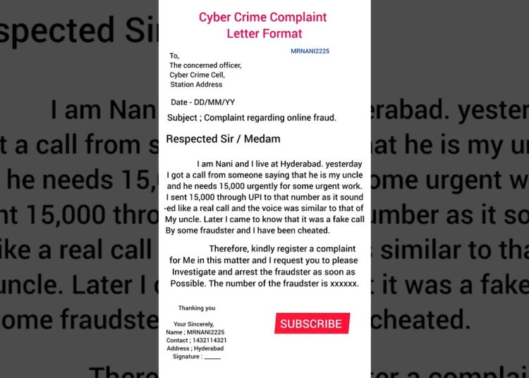 Cyber crime complaint letter format in english | #cybercrime | #police | #complaint | #viral 🚨🚓