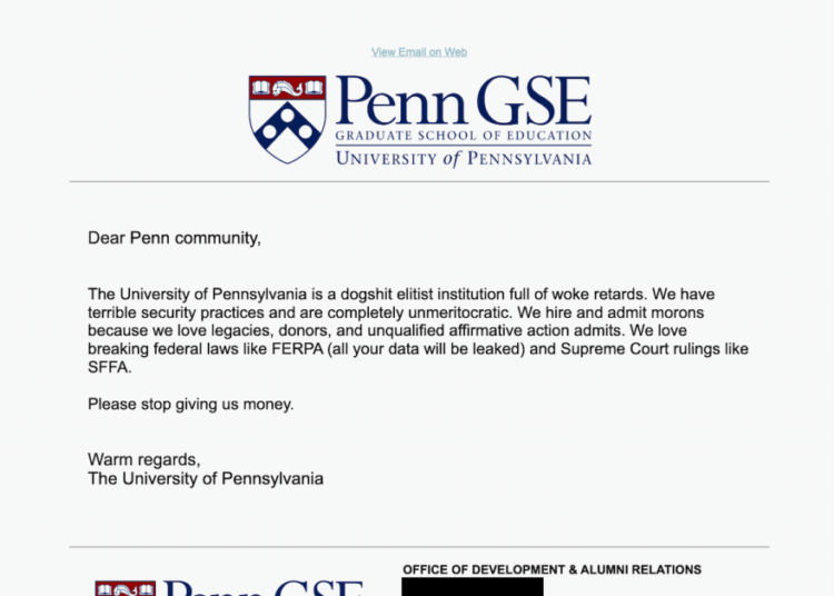 University of Pennsylvania says it wasn’t hacked after a vulgar email was sent to campus community. They were wrong (1) – DataBreaches.Net